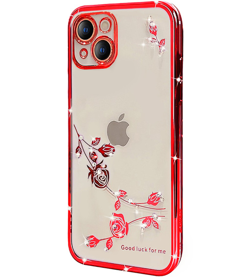 Θήκη για iPhone 15, Glitter Flower, κόκκινη