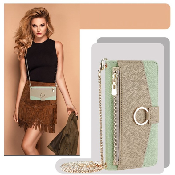 θήκη Wallet Zipper Pocket flip για το Motorola Edge 40 Neo 5G, Wallet Zipper Pocket, με καθρέφτη, πράσινη