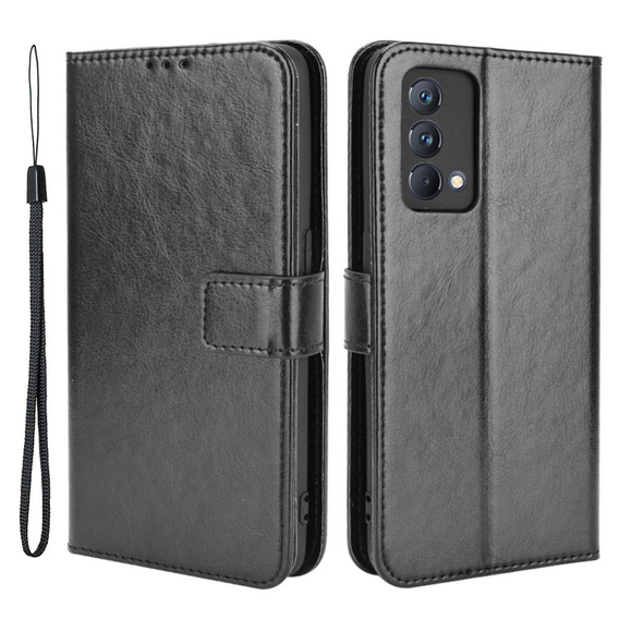 Θήκη με πτερύγιο για Realme GT Master, Crazy Horse Wallet, μαύρη