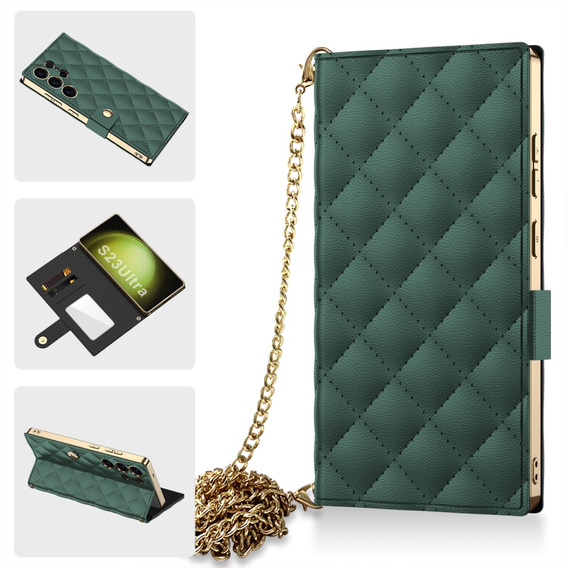 Αναδιπλούμενη θήκη για Samsung Galaxy S23 Ultra, GKK Mirror Wallet, πράσινο