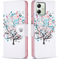 Αναδιπλούμενη θήκη για Motorola Moto G54 5G, Wallet, colorful tree, λευκή