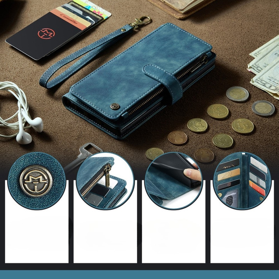 Η θήκη CASEME για Samsung Galaxy A56 5G, Leather Wallet Cash and Card Slots, με λουράκι, μπλε