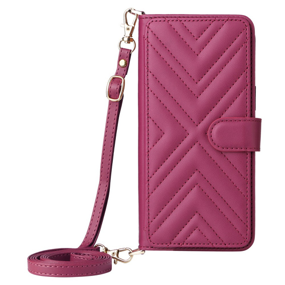 Θήκη με πτερύγιο για Realme 14 Pro+ 5G, Crossbody Leather Wallet, σκούρο ροζ