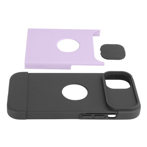 Θήκη ERBORD MagSafe Cam Slider, μοβ + γυαλί για την οθόνη για iPhone 13 / iPhone 14