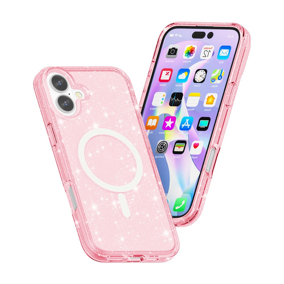 Θήκη για iPhone 17, για MagSafe, glitter, ημιδιαφανές ροζ