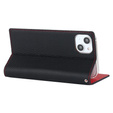 Θήκη με πτερύγιο για iPhone 15, Litchi Skin Grain, μαύρη