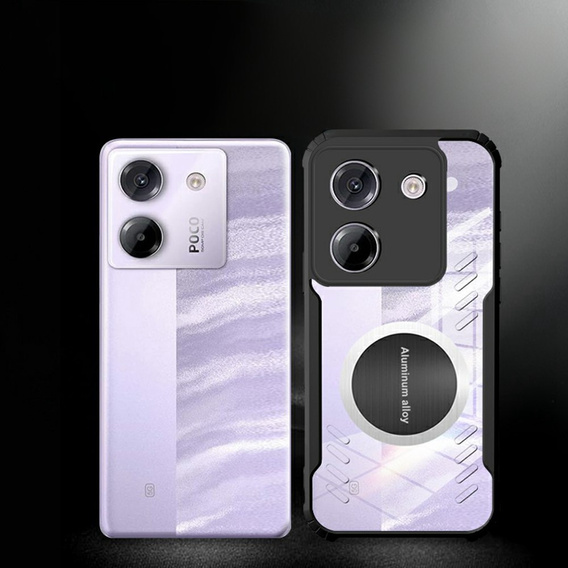 Θήκη για Xiaomi Poco M7 Pro 5G, με μαγνητική πλάκα, διαφανής / μαύρη