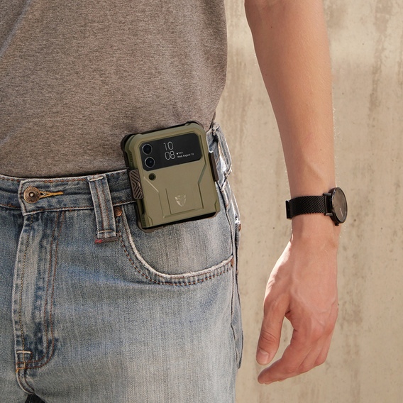 Θωρακισμένη θήκη για Samsung Galaxy Z Flip 4 5G, Dexnor Clip Holder, πράσινη