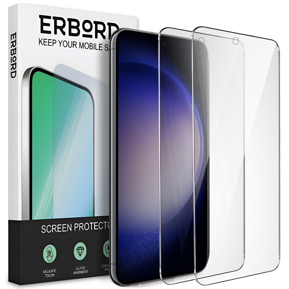2x Μετριασμένο γυαλί για Samsung Galaxy S23+ Plus, ERBORD 9H Hard Glass στην οθόνη