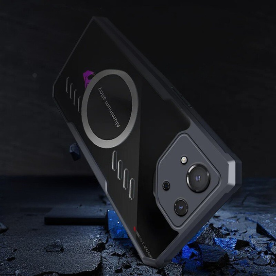 Θήκη για ASUS ROG Phone 8 Pro, με μαγνητική πλάκα, διαφανής / μαύρη