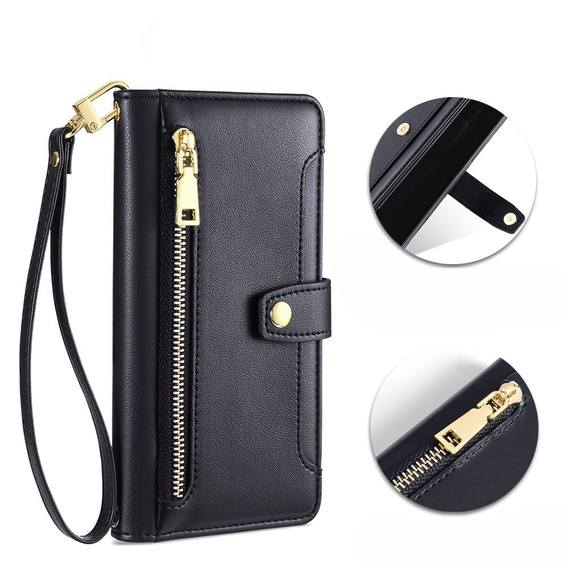 Θήκη με πτερύγιο για Realme 14 Pro+ 5G, Wallet Zipper Pocket, μαύρη