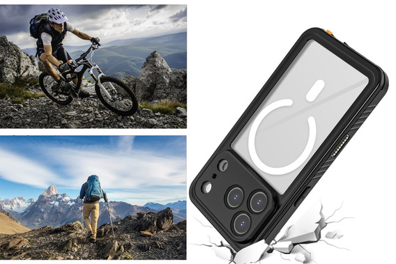 Θήκη Redpepper για iPhone 17 Pro Max, αδιάβροχη IP68, για MagSafe, διαφανής με μαύρες πλευρές
