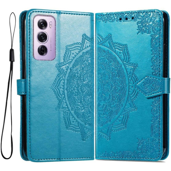 Θήκη με πτερύγιο για Oppo Reno 12, Mandala, μπλε