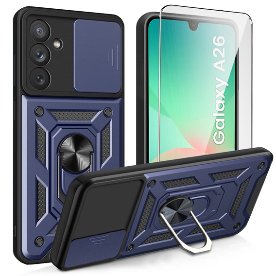 Θωρακισμένη θήκη για Samsung Galaxy A26, CamShield Slide, μπλε + Μετριασμένο γυαλί 9H