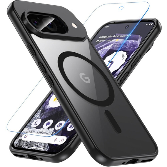 Θήκη για Google Pixel 9, για MagSafe, ERBORD Μatt Case, μαύρη + Γυαλί οθόνης