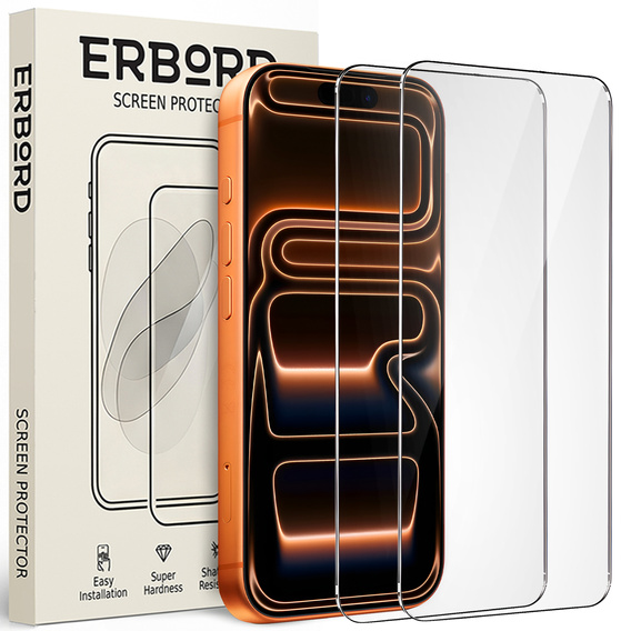 Γυαλί ERBORD 9H Hard Glass για iPhone 17 Pro / 17 / 16 Pro – σετ 2 τεμαχίων
