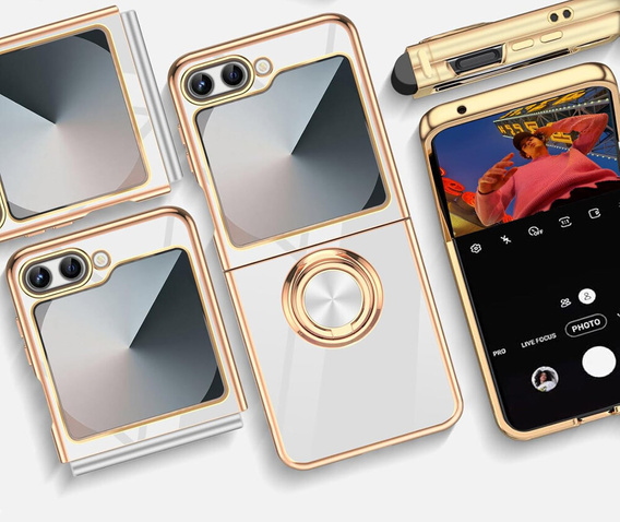 Θήκη για Samsung Galaxy Z Flip7 FE / Z Flip6, Electro Ring, λευκή