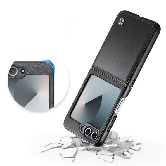Θήκη για Samsung Galaxy Z Flip7 FE / Z Flip6, CASEME Litchi Leather, μαύρη