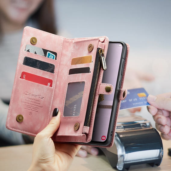 CASEME θήκη για Samsung Galaxy A56 5G, Retro Leather Wallet, με λουράκι, ροζ