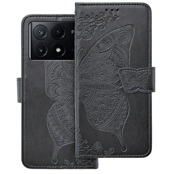 Θήκη με πτερύγιο για Xiaomi Poco X6 Pro 5G, Butterfly, μωβ
