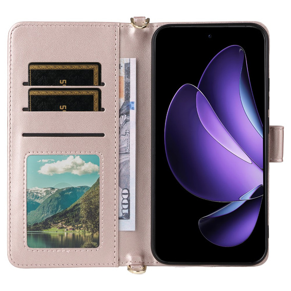 Θήκη με πτερύγιο για Oppo Reno 13 5G, Crossbody Leather Wallet, ροζ