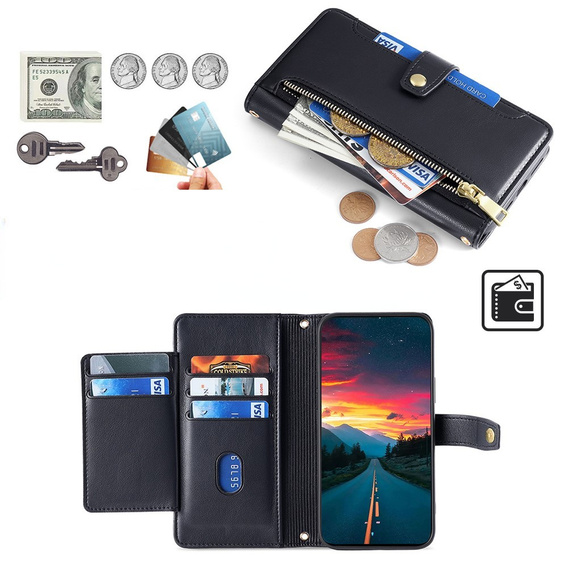 Θήκη με πτερύγιο για Realme 14 Pro+ 5G, Wallet Zipper Pocket, μαύρη