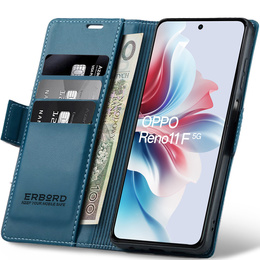 Θήκη για Oppo Reno 11F, ERBORD Glossy Litchi, πορτοφόλι με πτερύγιο, μπλε