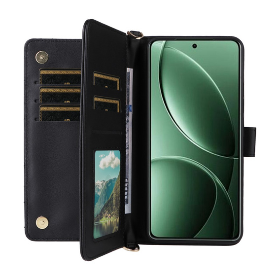 Θήκη με πτερύγιο για Xiaomi Poco F7 Ultra, Crossbody Leather Wallet, μαύρη