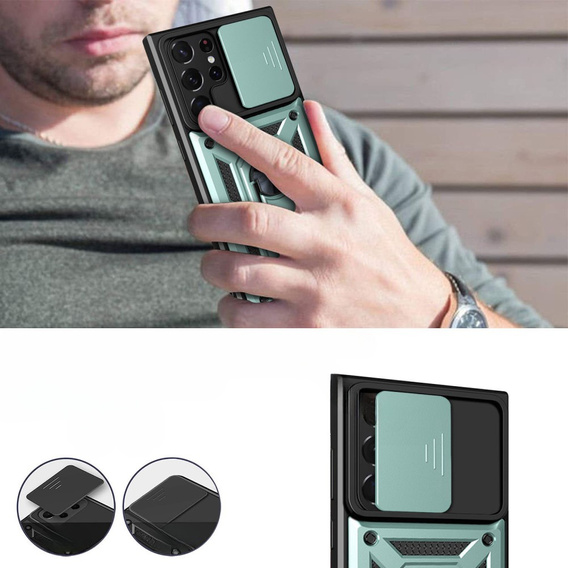 Θήκη για Samsung Galaxy S23 Ultra, CamShield Slide, πράσινο