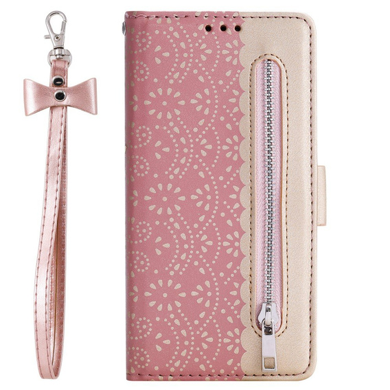 θήκη πτερύγιο για Samsung Galaxy S20 FE/5G, Wallet Pocket Zipper Lace, ροζ