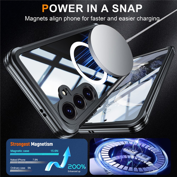 Θήκη για Samsung Galaxy S25 FE, Shockproof, με γυαλί, για MagSafe, μαύρη