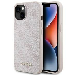 GUESS Θήκη για iPhone 15, 4G Metal Gold Logo, ροζ