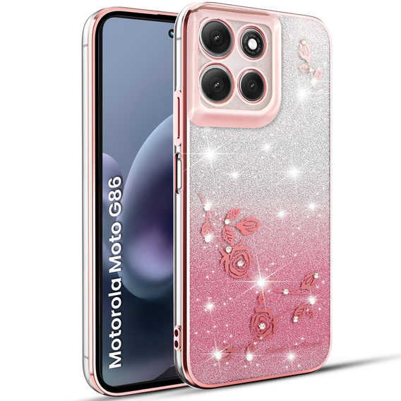 Θήκη για Motorola Moto G86 5G, Glitter Flower, ροζ rose gold