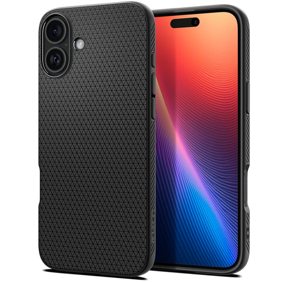 θήκη Spigen για iPhone 16, Liquid Air, μαύρη + μετριασμένο γυαλί 9H