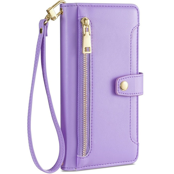 Θήκη με πτερύγιο για iPhone 14, Wallet Zipper Pocket, μωβ