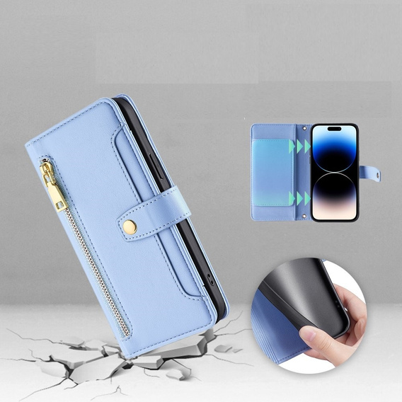 Θήκη με πτερύγιο για iPhone 14 Pro, Wallet Zipper Pocket, μπλε