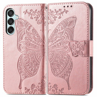 Θήκη με πτερύγιο για Samsung Galaxy M15 5G, Butterfly, ροζ rose gold