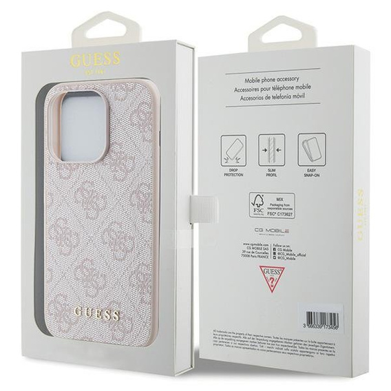 GUESS Θήκη για iPhone 15 Pro Max, 4G Metal Gold Logo, ροζ