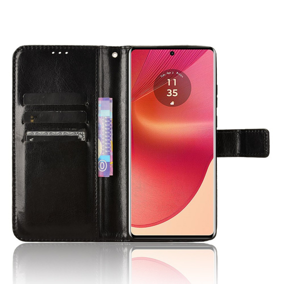 Θήκη με πτερύγιο για Motorola Edge 50 Fusion 5G, Crazy Horse Wallet, μαύρη