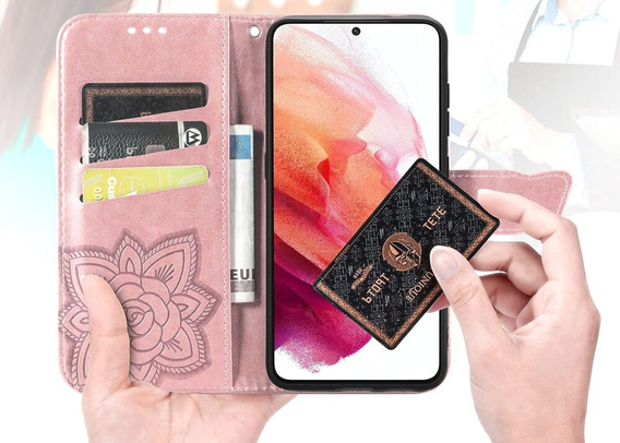 Θήκη με πτερύγιο για Motorola Edge 50 Neo / Motorola ThinkPhone 25, Butterfly, ροζ rose gold