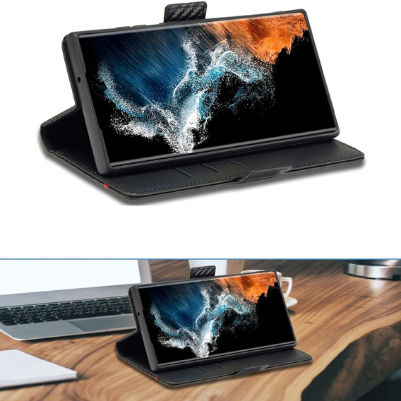 Θήκη με πτερύγιο για Samsung Galaxy S25 Ultra, Carbon LC.IMEEKE, μαύρη