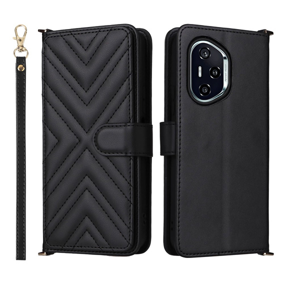 Θήκη με πτερύγιο για Honor 400 5G, Crossbody Leather Wallet, μαύρη