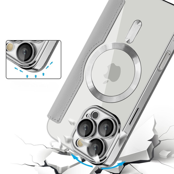 Θήκη με πτερύγιο για iPhone 16 Pro Max, RFID Wallet MagSafe CamShield, ασημένια