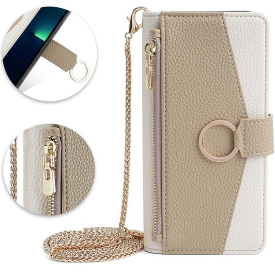 θήκη Wallet Zipper Pocket flip για το iPhone 7 / 8 / SE (2020) / SE (2022), Wallet Zipper Pocket, με καθρέφτη, λευκή