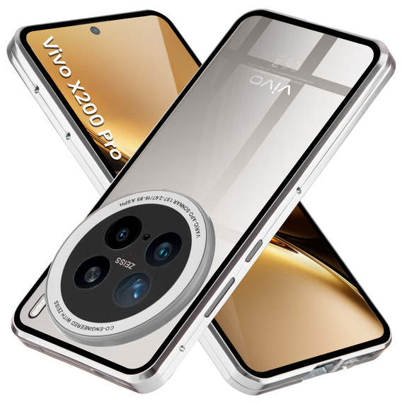 θήκη για το Vivo X200 Pro 5G, Magnetic Dual Glass, ασημένια