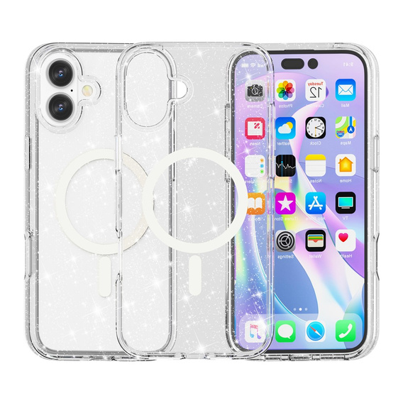 Θήκη για iPhone 17, για MagSafe, glitter, διάφανη