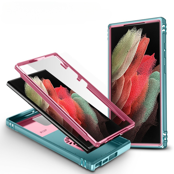 Θήκη για Samsung Galaxy S23 Ultra, CamShield Slide, ροζ / πράσινο