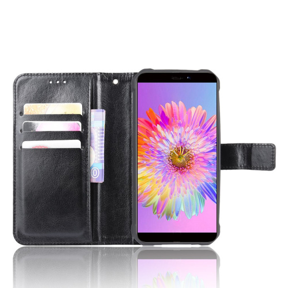 Θήκη με πτερύγιο για Oukitel WP5, Crazy Horse Wallet, μαύρη