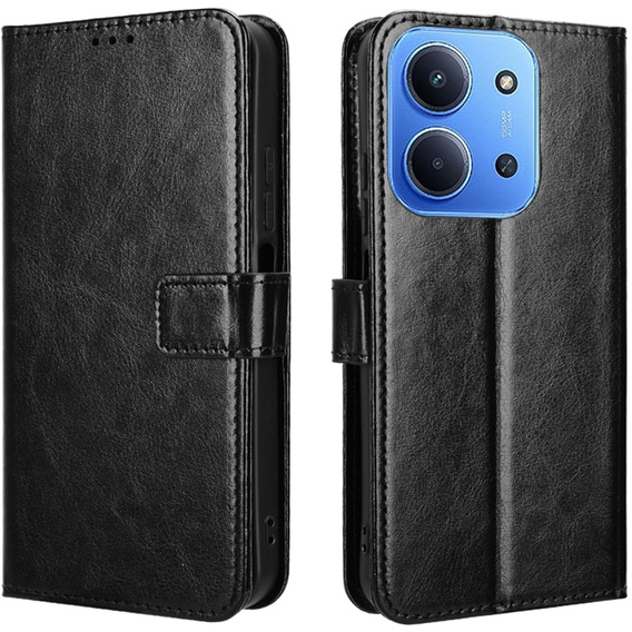 Θήκη με πτερύγιο για Xiaomi Redmi 15C 4G/LTE, Crazy Horse Wallet, μαύρη