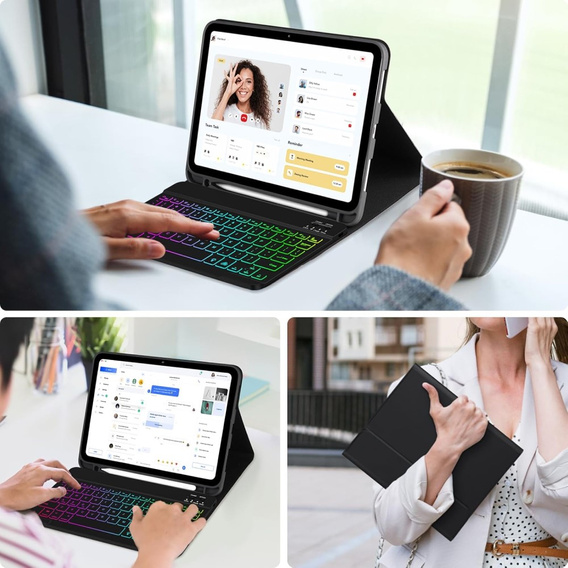Θήκη με φωτιζόμενο πληκτρολόγιο bluetooth για iPad 10.9 2022 (10 gen.), μαύρο
